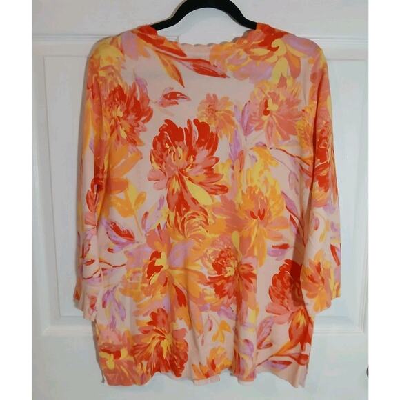 Isaac Mizrahi Live Yellow Pink Floral Spring Cardigan Office Casual Large - Picture 5 of 8